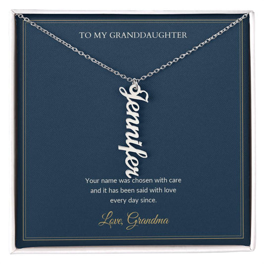 Vertical Name necklace, on a keepsake card for Granddaughter (view 1)