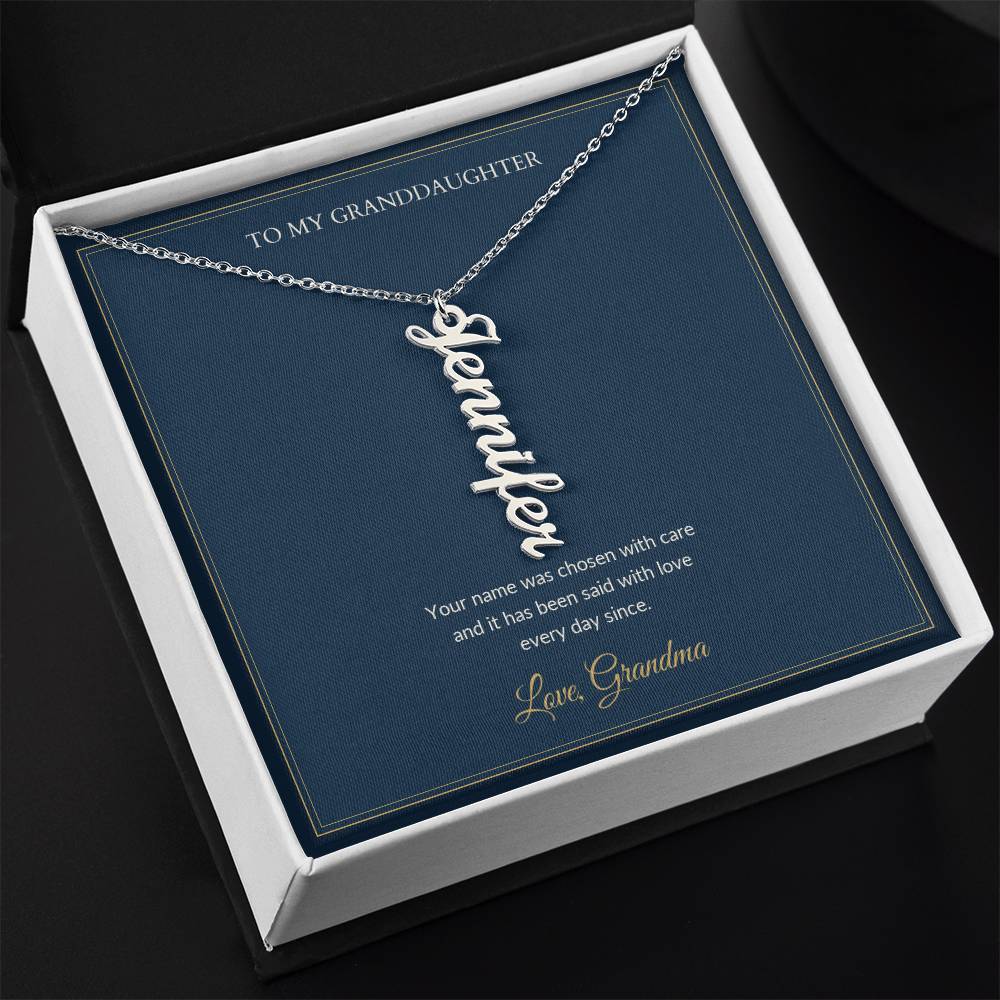 Vertical Name necklace, on a keepsake card for Granddaughter (view 2)