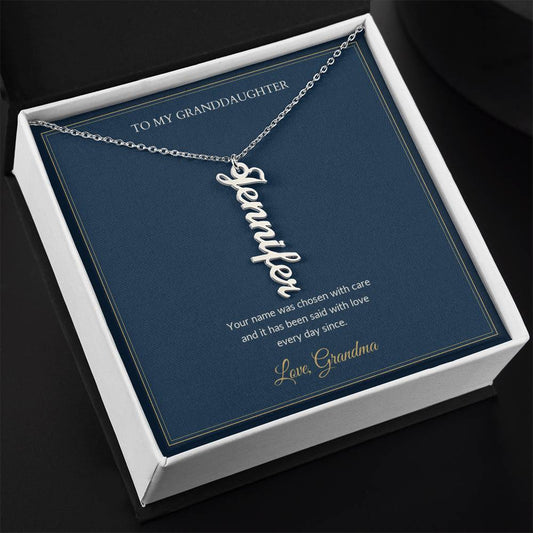Vertical Name necklace, on a keepsake card for Granddaughter (view 2)